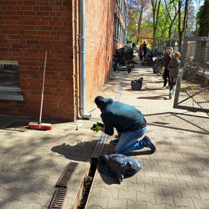 Rinnensäuberung durch fleißige Hände
